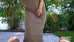 Step mom catches step son jerking off and helps him cum quick