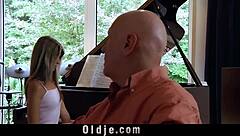 Cutie teen catches old guy masturbating and shows him real sex