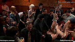 Deep throat slut fucked in public bondage.