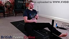 Nerdy yoga girl railed by machine. Is this her secret fantasy?