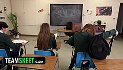 innocent girl turns into sex ed prop with deepthroat and banging