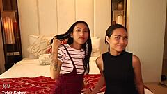 filipina step sisters enjoy bareback threesome cumshot