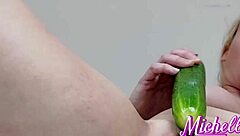 Milf slut enjoys double penetration with cucumbers 😈