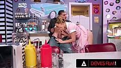 Customer caught masturbating by waitress Anna Claire Clouds who finishes the job.