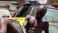 Garage blowjob with big black cock