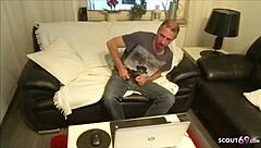 GERMAN MATURE NEIGHBOR CATCHES HIM WATCHING PORN AND HELPS WITH HARDCORE FUCK ON SAGGY TITS!