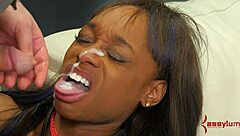 Doctor hangs ebony upside down for bondage rimjob and cum