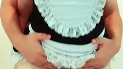 Maid Cosplay's Shaved Pussy Spread Wide Open!