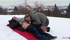 an old german guy seduces a curvy teen in nylon stockings to have sex outdoors in the snow
