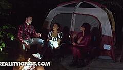 Roxie Sinner And Sarah Arabic Share Scary Stories Then Threesome In Tent