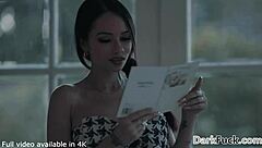 Raven Bay in lingerie surprises with double penetration of two big black cocks in her ass doggystyle.