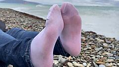 Beautiful Nylon Feet Jeans Outdoor Teasing