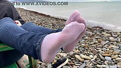 Beautiful Nylon Feet Jeans Outdoor Teasing