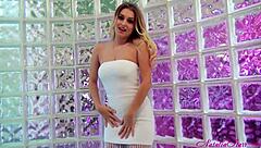 sassy blondie natalia starr undresses showing her big ass pussy lips in lingerie