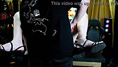 Victoria camargo on all fours on podcast table with hairy pussy close up