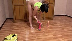 i penetrate the sexy brunette milf's asshole with dildo, causing orgasm and gaping