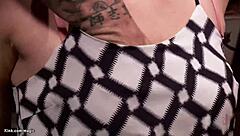 Blonde slave bound in suspension and fucked by monster cock