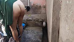 Sexy big boobs bhabhi bathes outdoors