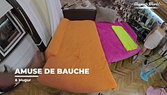 Curvy girlfriend in backstage cuckold deepthroat