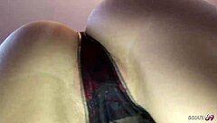 Skinny girl with big tits in fishnet stockings get cosplay fuck by old guy