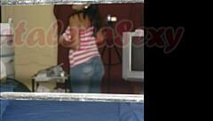 Hot exhibitionist neighbor flirts with voyeur he enters her house and makes her pose sexy for him part 1