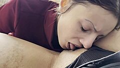 our romantic lesbian couple shares a close-up homemade moment