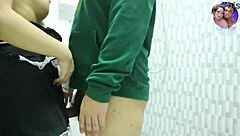 Sexy housewife Ninew assfucks husband's friend in costume bathing