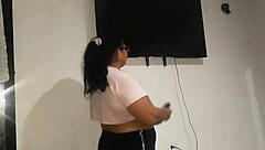 Infidel colombian housewife with big ass fucks her husband's friend's big cock while he works real homemade