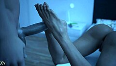 Hot milf gives footjob and gets fucked softly