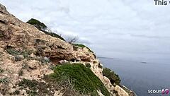 huge natural bouncing boobs girl and her emo girlfriend caught at lesbian beach fun and seduce to ffm 3some by old guy