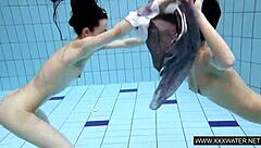 shaved brunette big tits underwater