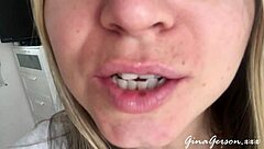 Young blonde amateur performs tongue saliva throat fetish