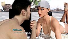 Intertwined game scene with big tits focus.