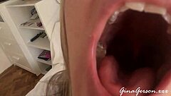 Young blonde amateur performs tongue saliva throat fetish