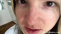 Young blonde amateur performs tongue saliva throat fetish