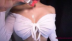 busty latina milf gives oiled striptease