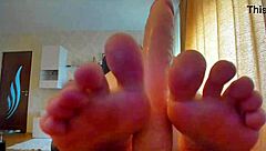 Big sex toy sucked with footjob and big tits