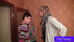 Teens explore first time in college dorm with natural tits