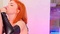 Redhead learns to swallow big cock in bathroom with instruction!