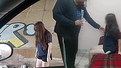 Petite girl under bridge tempted by daddy's monster cock?