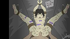 Bound feet in fantasy cartoon bondage cheating scenario