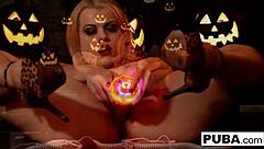 Blonde Pornstar Nadia Masturbates To Cum On Halloween