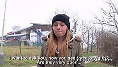 brunette euro babe bangs outdoor pov