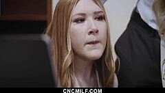 Freeuse boss fucks two hot milfs in office with blowjobs and cowgirl!