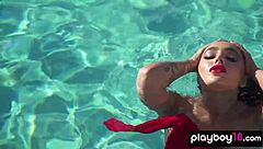 Emjay Rinaudo strips naked by the pool, so sexy