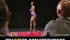 four big-tit fitness girls strip for hardcore orgy with ripped clothes