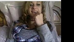 cute teen with perfect tits performs striptease and masturbation