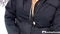 hot stepmom shows tits and pees in snow