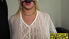 submissive british chick in lingerie gets bound and enjoys rough sex with a dominant man, ending with cum in mouth.