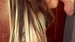 Skinny Blonde Maid Candie Cross Polishes Cock On Knees